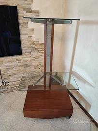 Mobile porta-Tv con ruote in vetro cristallo 