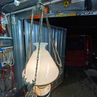 Antico lampadario ottone porcellana