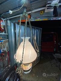 Antico lampadario ottone porcellana