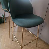 Coppia set 2 sgabelli in velluto verde gambe oro