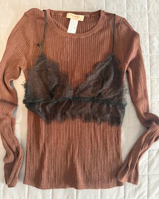 Twin set meravigliosa maglia con bralette pizzo tg