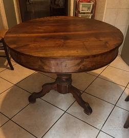 ANTICO TAVOLO TONDO IN NOCE E RADICA fine '800