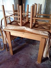 Tavolo 1x1/2x1 Mt. Con 6 Sedie Rovere Chiaro