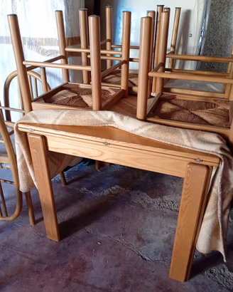 Tavolo 1x1/2x1 Mt. Con 6 Sedie Rovere Chiaro