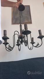 Lampadario vintage  in ottone brunito. 5 luci. 