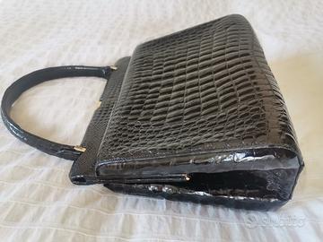 Borsa vintage in vero coccodrillo nera