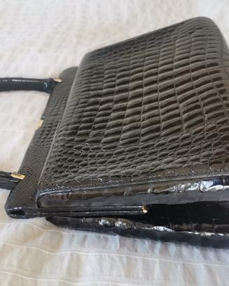 Borsa vintage in vero coccodrillo nera