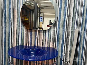 Lavabo in cristallo blu cm.90 e specchiera