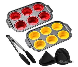 2 Pezzi Teglia Muffin Silicone acciaio carbonio
