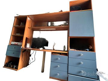 Mobile scrivania cassetti cameretta blu