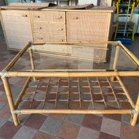 Mobile base legno, rattan, giunco naturale