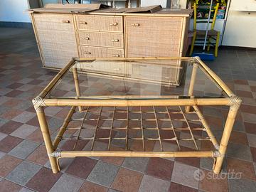 Mobile base legno, rattan, giunco naturale
