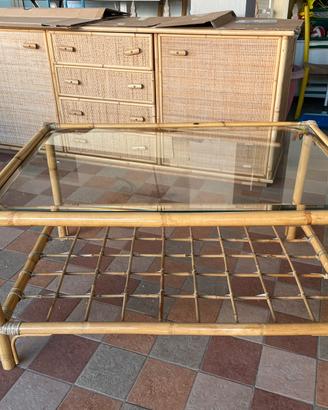 Mobile base legno, rattan, giunco naturale