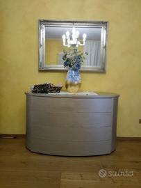 comò, e specchiera barocco, color argento 