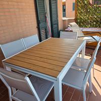 Tavolo da esterno allungabile e 6 sedie allumino