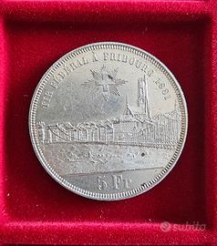 Moneta Argento 5 Fr.  Svizzera 1881 Festival tiro