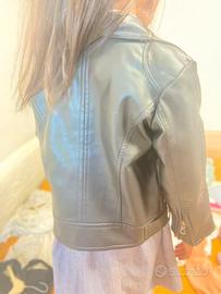 Giacca biker in vera pelle nera per bambino/a