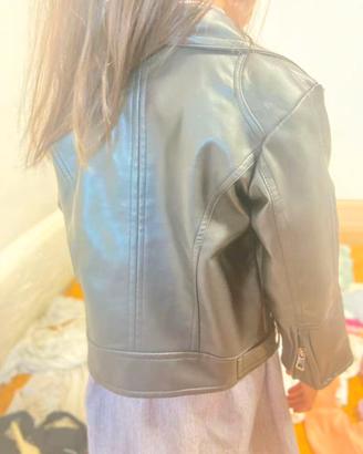 Giacca biker in vera pelle nera per bambino/a
