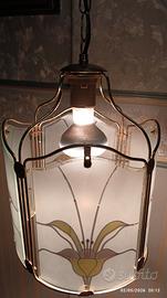 Lampadario vetro decorato e ottone con lampadina