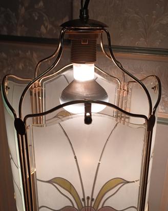 Lampadario vetro decorato e ottone con lampadina