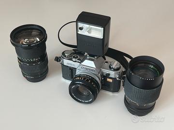 Canon AE1  con 3 obiettivi e flash