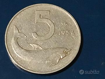 Moneta da 5 lire anno 1954 con difetto.