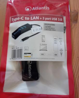 Adattatore Type C to Lan + 3 porte usb