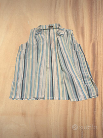 Camicia smanicata a righe azzurre Foglie Rosse