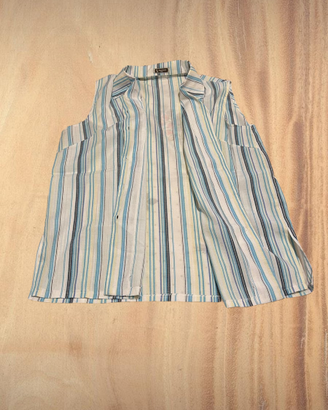Camicia smanicata a righe azzurre Foglie Rosse