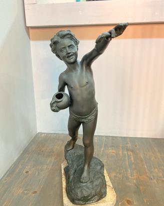 Statua il bambino pescatore in bronzo primi 900