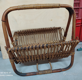 Porta riviste in rattan anni 60
