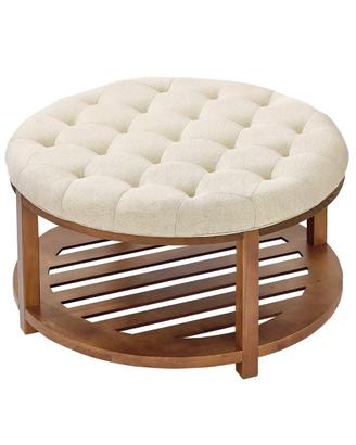 Tavolino Caffè Rotondo in Legno Massello in Lino