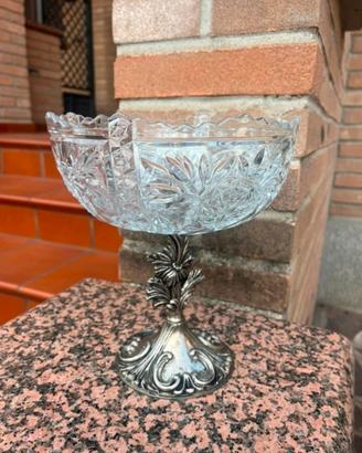 Centrotavola coppa vintage vetro molato e metallo