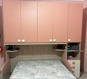 Cameretta completa a ponte rosa + armadio + letto