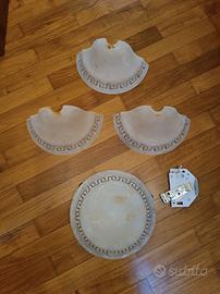 Plafoniera + 3 applique in vetro motivi geometrici