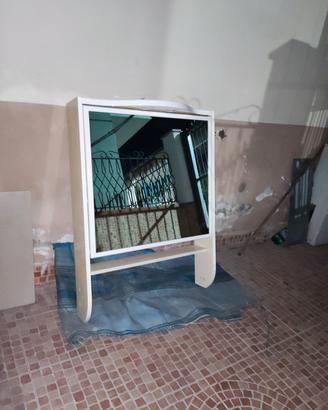 Pensile da Bagno Bianco con Specchio, Faretti
