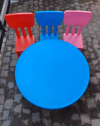 Tavolino rotondo in plastica con 3 sedie