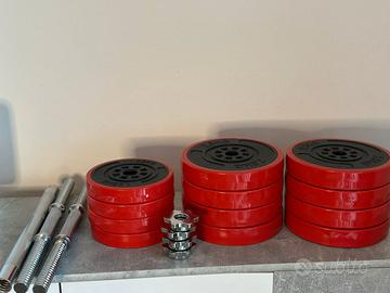 Set 2 in 1 bilanciere e manubri 30kg Metallo