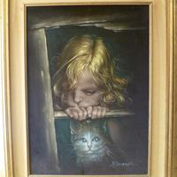 Quadro dipinto su velluto BONOMETTI  M.luisa 1979