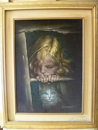 Quadro dipinto su velluto BONOMETTI  M.luisa 1979