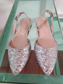 Slingback argento -vintage sryle-vera pelle