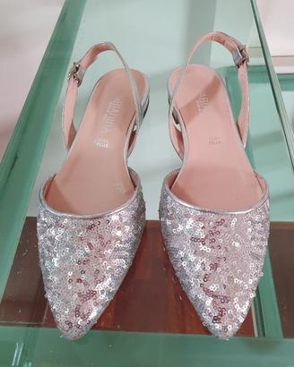 Slingback argento -vintage sryle-vera pelle