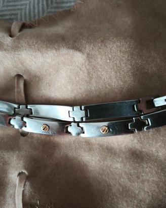 Bracciale uomo in acciaio e oro