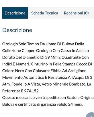 Orologio Clipper Bulova usato