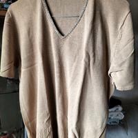 Maglia mezza stagione maglina beige scollo a V