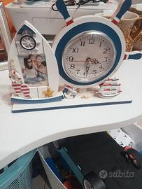 orologio con portafoto in legno stile marino