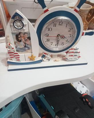 orologio con portafoto in legno stile marino