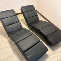 Coppia chaise longue nere pieghevoli in ecopelle