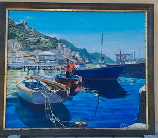 Quadro acrilico su tela Porto di Amalfi 