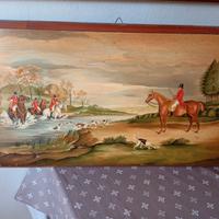 Quadro vintage su legno scena di caccia alla volpe